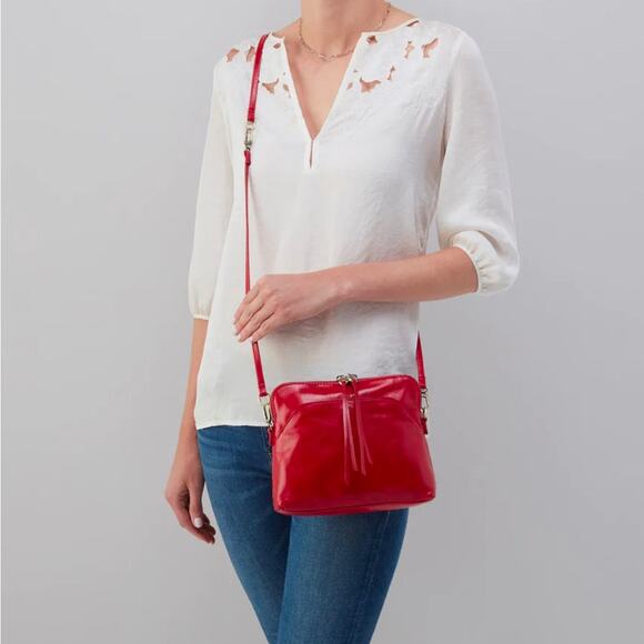 Hobo Reeva Crossbody Bag Red Leather Small Convertible - Picture 15 of 16